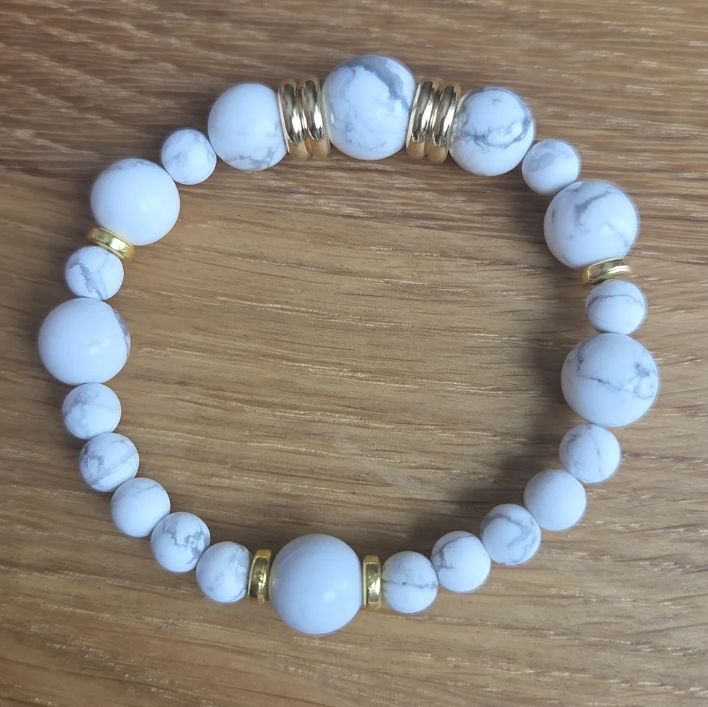 White Howlite Beaded Stretch Bracelet | Handmade